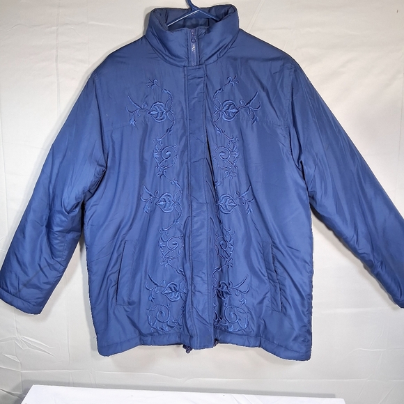 Women's Vintage Tudor Court Blue Medium Embroidered Quilted Full Zip Jacket/Coat - Picture 11 of 14